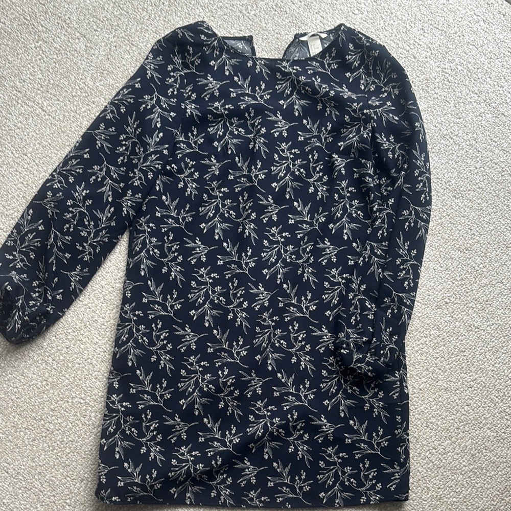 H&M Navy Floral Long Sleeve Dress